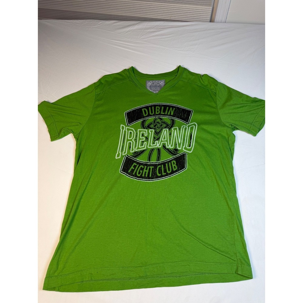 Alvarado Mens Dublin Ireland Fight Club Graphic T-Shirt Green V-Neck Size Small